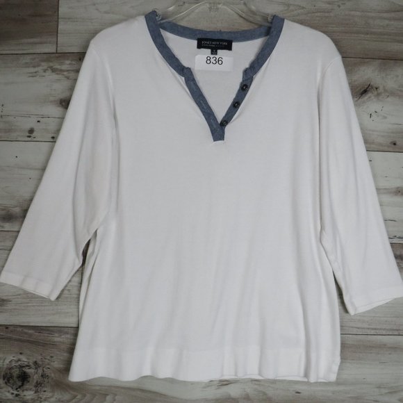 Jones NY* Women's 3/4 Sleeve V-Neck 1/4 Button Down‎ Straight Hem Shirt~ 1X - Picture 1 of 11